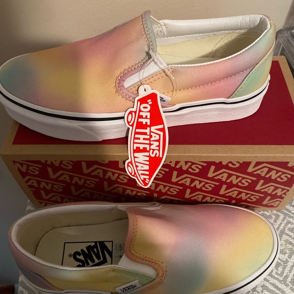 Watercolor slip on vans (size 6)